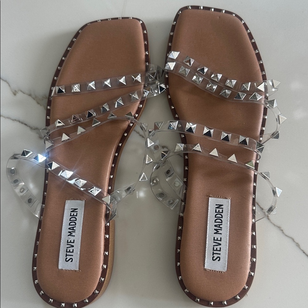 Steve Madden Tan Sandals with Silver Studs